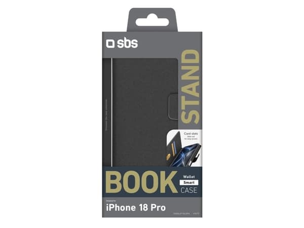 SBS Wallet Smart-etui til iPhone 18 Pro med lommebok og stativ – svart