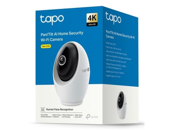 TP-Link Tapo C260, IP-säkerhetskamera, inomhus, Trådlös, Amazon Alexa & Google Assistant, Tak/vägg/bord, Vit