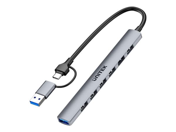 Unitek Hub USB-A/C 7in1 USB A ja USB A 5 Gbps -sovittimen kanssa