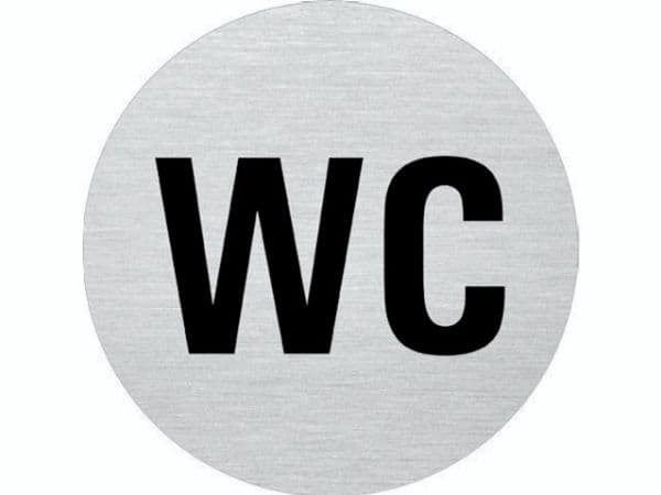 WC-skylt i alu m/svart text Ø75 mm