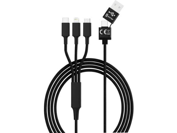 smrter HYDRA ULT BK - ladekabel USB-A til micro USB / Lightning og USB-C