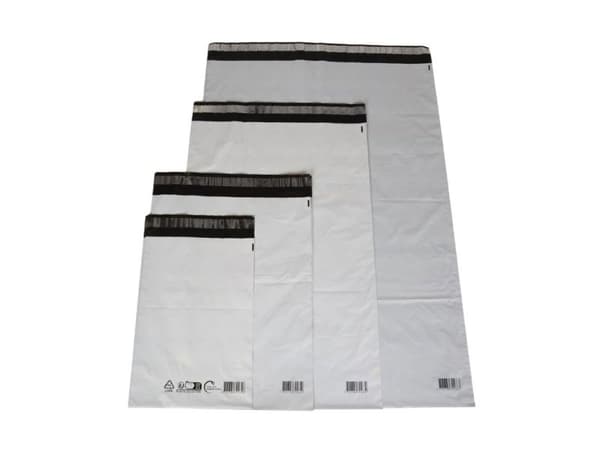 Coex Forsendelsespose, 50 µm, 400 x 600 mm, genanvendt LDPE, sort/hvid Stregkode & genanvend. koder