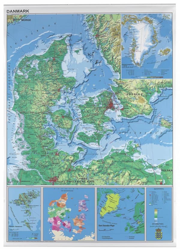 Plakat Danmarkskort 97x137 cm lamineret