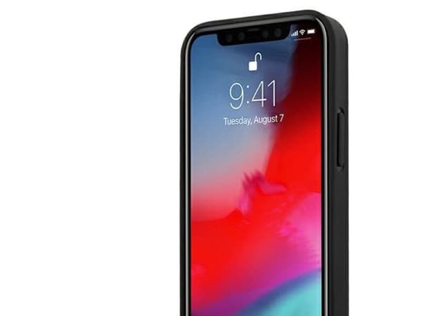 AMG lærdeksel med pregete linjer til iPhone 12 mini - svart