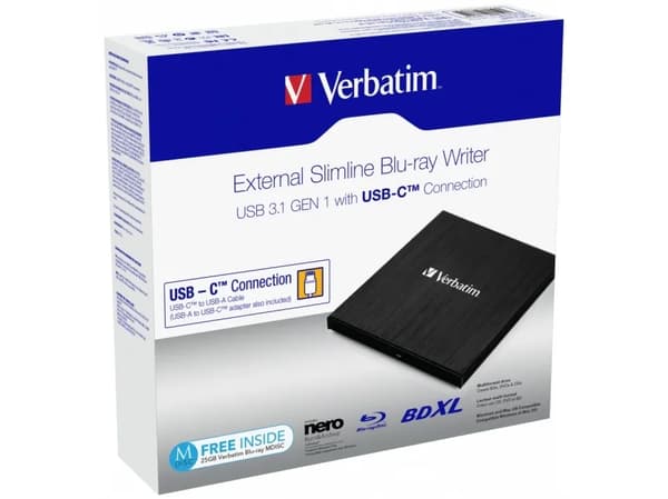 Extern slimline Blu-ray-brännare/USB 3.1 med USB-C-anslutning