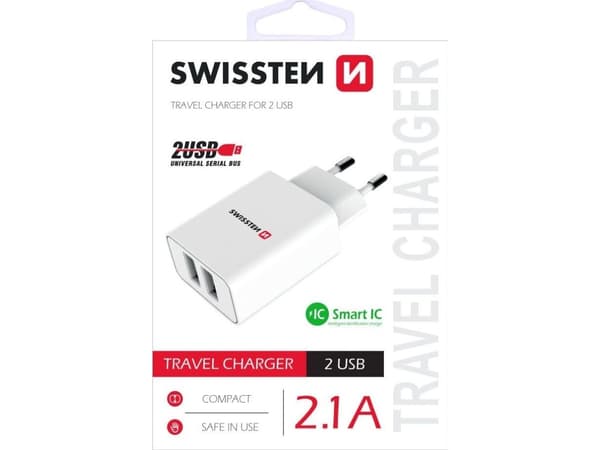 Swissten laddare 2x USB-A 2.1 A (22034000)