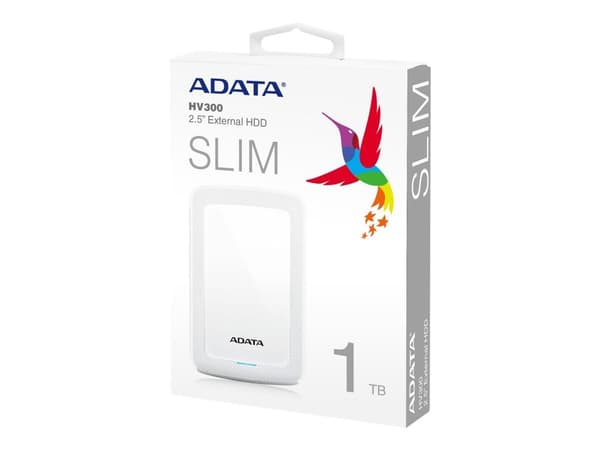 ADATA HV300 - Hårddisk - 1 TB - extern (portabel) - USB 3.1 - 256 bitars AES - vit