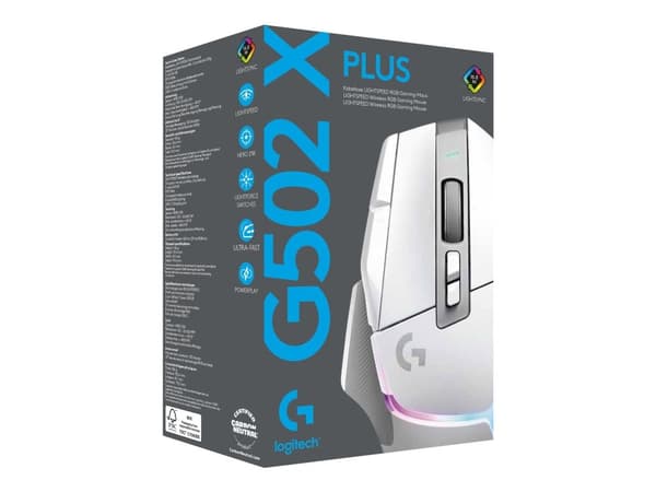 Logitech G502 X Plus - Mus - optisk - 13 knappar (LIGHTFORCE-switchar) - Trådlös (USB) - Hero 25K-sensor - Lightsync RGB - Logitech LIGHTSPEED-mott...