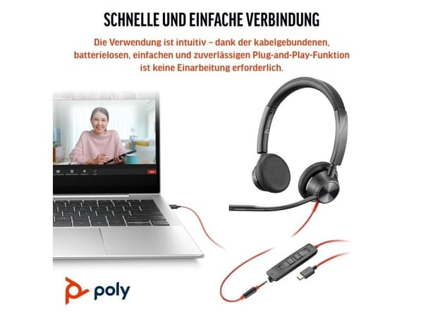 HP Poly Blackwire 3325 stereohodesett Microsoft Teams-sertifisert USB-C + 3,5 mm + adapter
