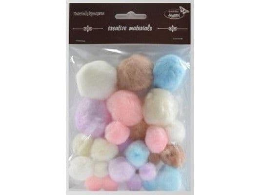 Pastell pomponger 15mm-40mm 30stk