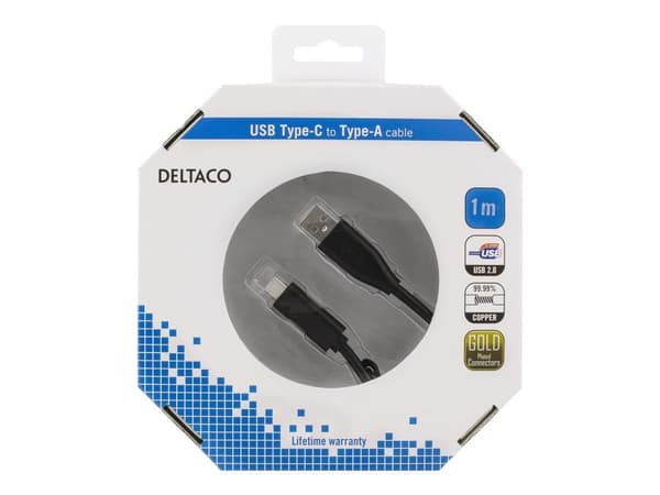 DELTACO - USB-kabel - USB (hann) til USB-C (hann) - USB 2.0 - 1 m - svart