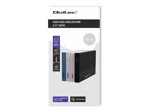 Qoltec - Förvaringslåda - 2.5" - SATA 6Gb/s - USB 3.0 - silver