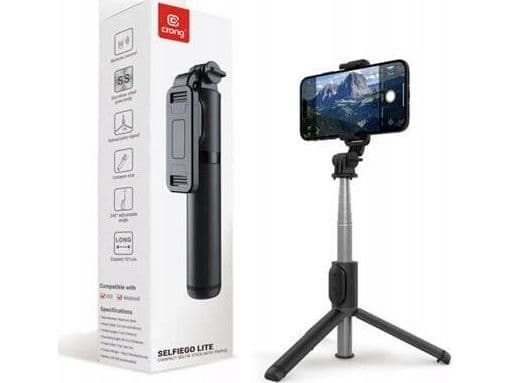 Kompakt selfie-stick Bluetooth-stativ, svart