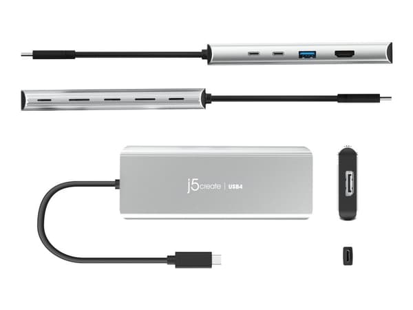 USB-hub j5create JCD401 USB4™ Dual 4K multiport-hub sølv, kablet