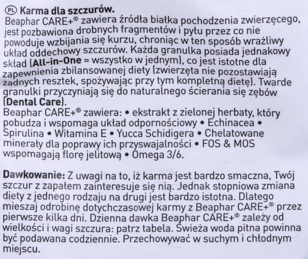 Beaphar Care+, Granulat, 700 g, Rotte, Omega-3, Omega-6, A-vitamiini, B1-vitamiini, B12-vitamiini, B2-vitamiini, B6-vitamiini, C-vitamiini, C-vitam...