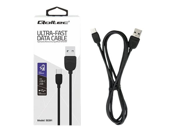 Qoltec - USB-kaapeli - USB-C (uros) - USB (uros) - 1,2 m - musta