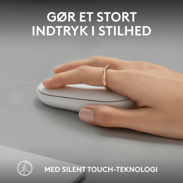 Logitech® | Pebble Mouse 2 (M350s) - Mus - optisk - 3 knappar - trådlös - Bluetooth - Off-White