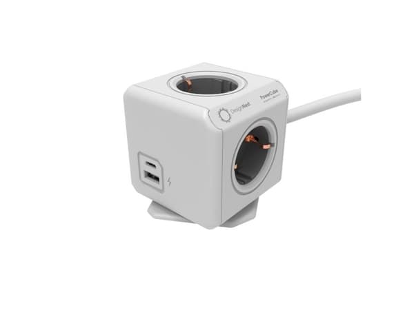 Allocacoc Powercube Extended USB AC 4xpistorasiatCEE7PlugCEE7 15m valkoinen harmaa