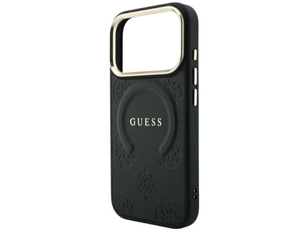 Guess Saffiano Peony &amp; Ring MagSafe Case for iPhone 17 Pro Max / 18 Pro Max - Black