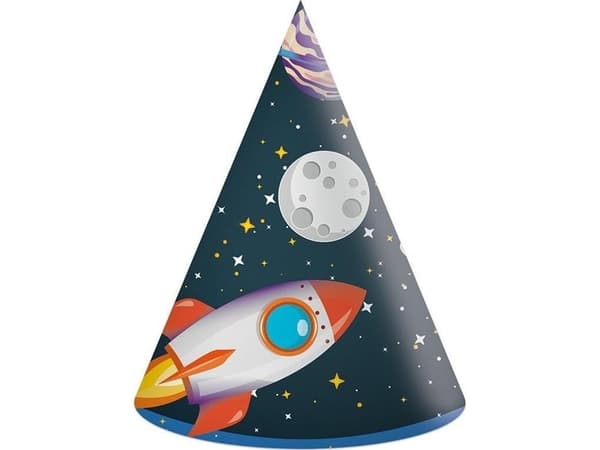 Rocket Space partyhatte, 6 stk