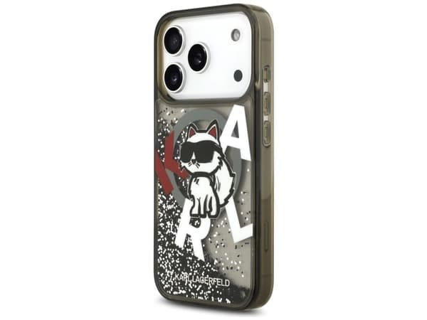 Karl Lagerfeld Liquid Glitter Choupette-logo MagSafe-deksel til iPhone 17 Pro - sort