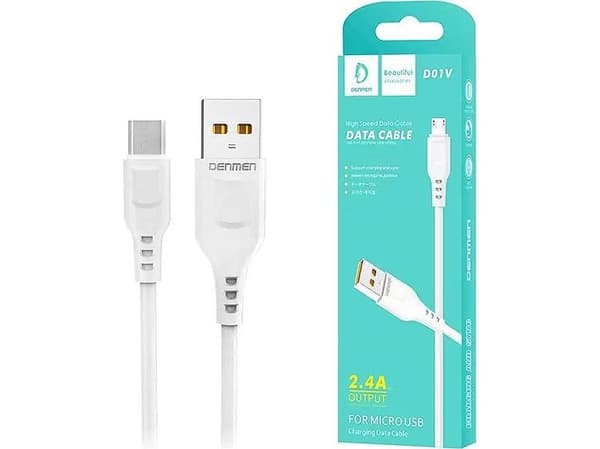 USB-kabel Denmen USB-A til microUSB 1 m hvit (29345)
