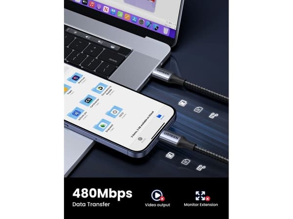 USB-C-USB-C-kaapeli UGREEN 15311, 1 m (harmaa)