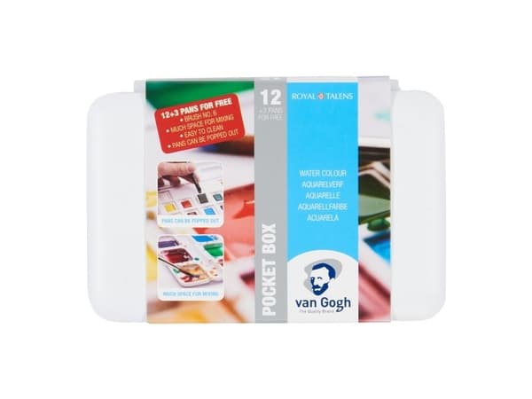 Van Gogh akvarell pocket box basic colours | 12 half pans + 3 farger gratis