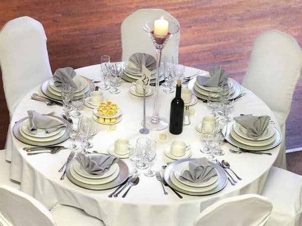PartyDeco OBRO2-KARTON, Rund, Vit, Tyg, Bordsduk, inomhus, Bröllop