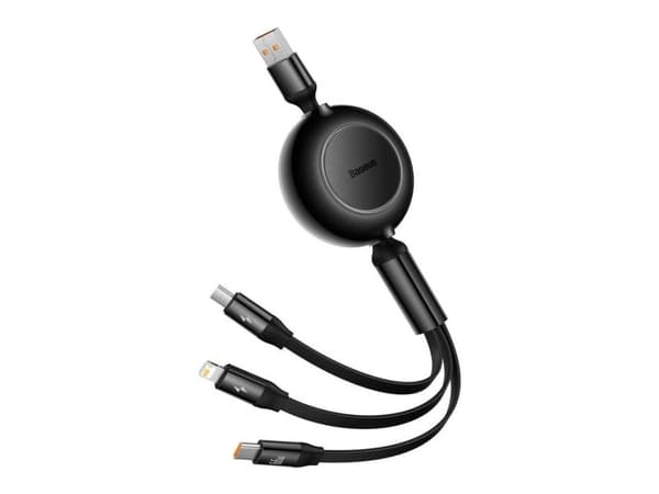 Baseus Bright Mirror 3 USB 3-in-1 kaapeli micro USB-C Lightning 66W 2A 1.1m - Musta - Musta