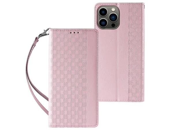 Magnet strap-etui til iPhone 14 Plus - flip wallet mini-snor/stativ - rosa