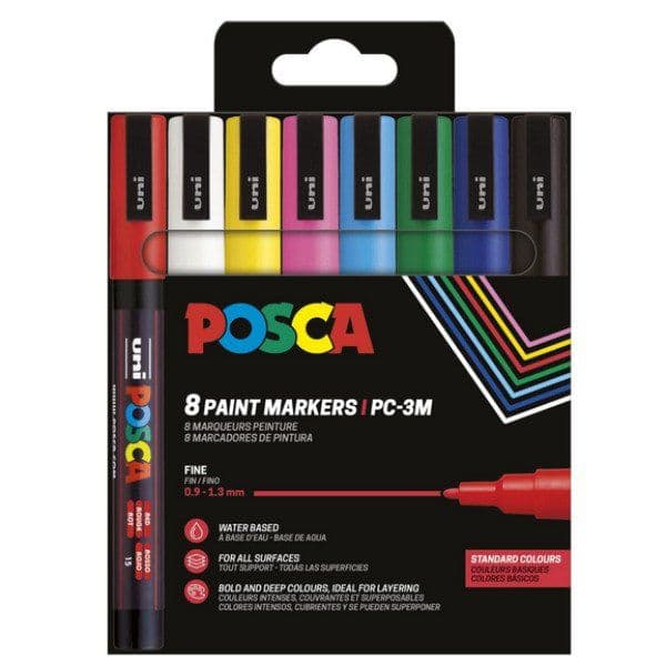 POSCA PC-3M 8stk Basis Farver