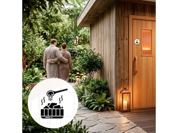 Skilt SAUNA-ikon Ø10 cm, aluminium, hvid