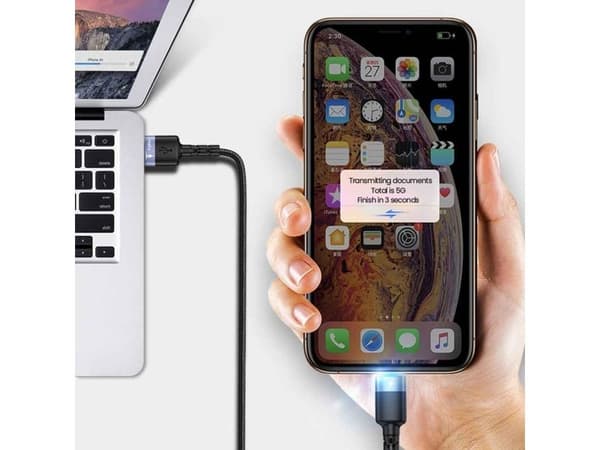 Tellur Data cable USB i Lightning LED, Nylon Braided, 1.2m juodos spalvos