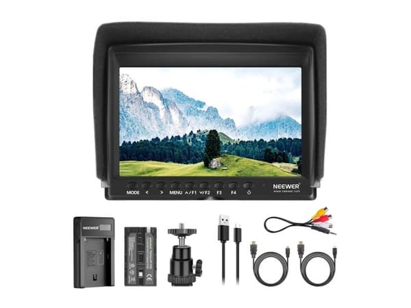 NEEWER F100 feltmonitor + USB-lader + batterikitt
