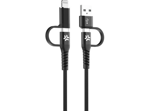 4-i-1-kabel USB-C/USB-A til USB-C/Lightning Max 60W 2 m svart