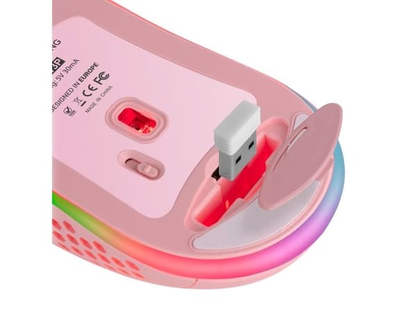 Mars Gaming MMW3P, högerhand, Optisk, RF Trådlös, 3200 DPI, Rosa