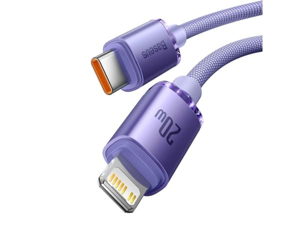 Baseus Crystal Shine, Lilla, USB C, Lightning, 1,2 m, Hankjønn, Hankjønn