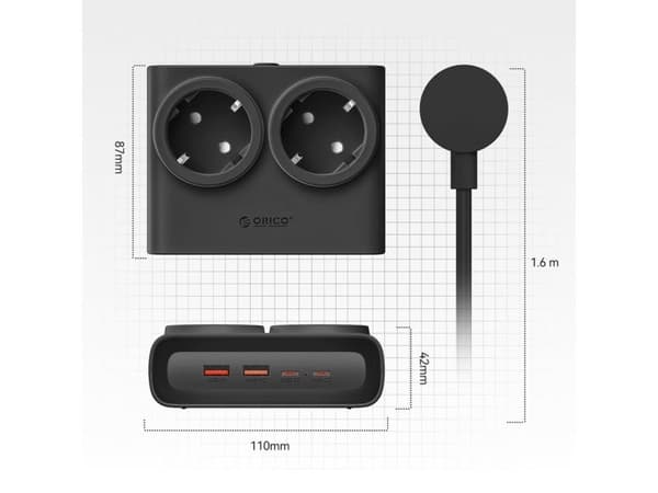 Power Strip Orico PDC25, 2 x Schuko - 2 x USB-A - 2 x USB-C, Black