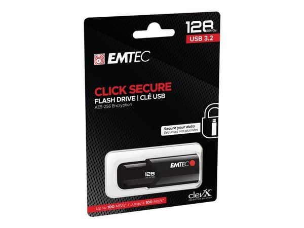 EMTEC B120 Click Secure 3.2 - USB-flashstasjon - kryptert - FIPS 140-2 - 128 GB - USB 3.2 Gen 2