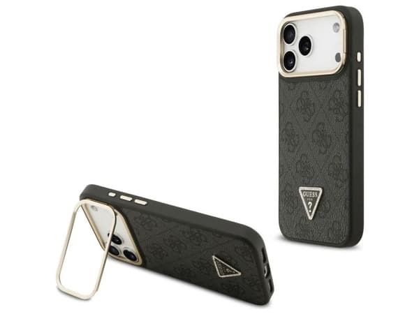 Guess 4G PU Triangle Logo &amp; Stand Camera Magsafe Case for iPhone 17 Pro Max - Black