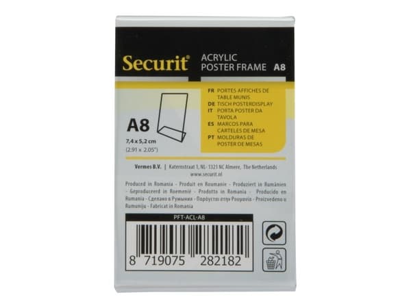 Securit® L-formad A8 skylt-/displayram med akryl