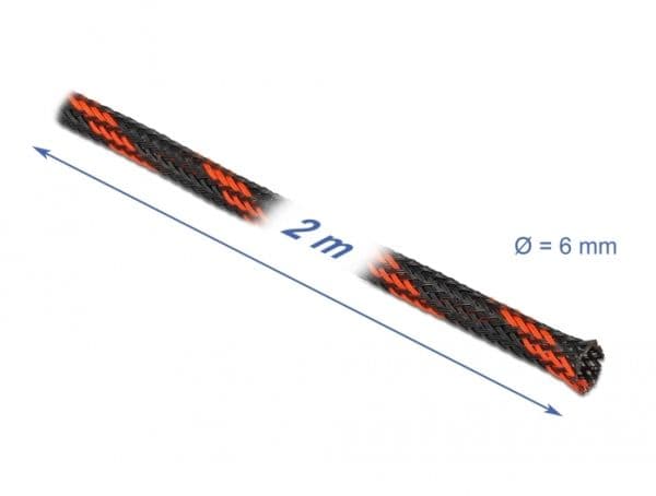 Delock - Flätad ärm - sträckbar - 2 m - svart, röd