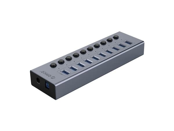 10-portars USB-A 3.0 HUB med switch - grå