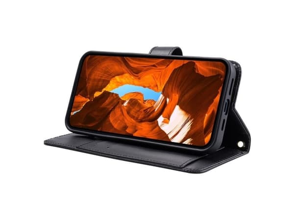 Samsung Galaxy A37 5G Leather Wallet Case with Stand and Shoulder Strap - Black