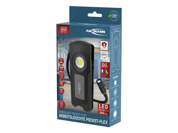 Ansmann WL1500R Pocket Flex LED arbeidslampe sort 6000K (IP65, IK08)