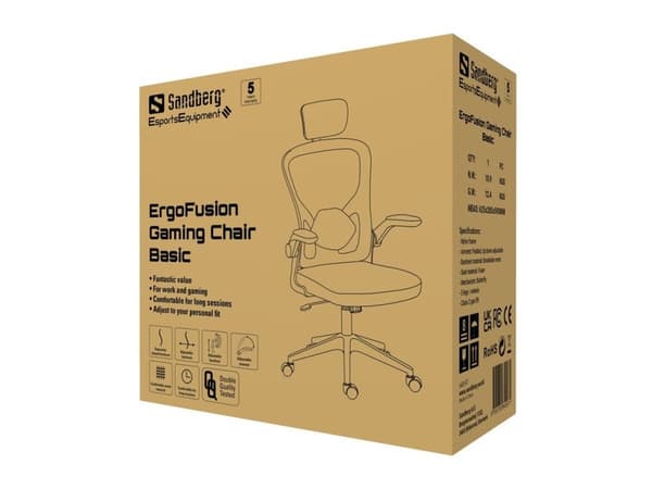 Sandberg ErgoFusion Basic - Spillestol - ergonomisk - armstøtter - vippe - drejeled - netstof