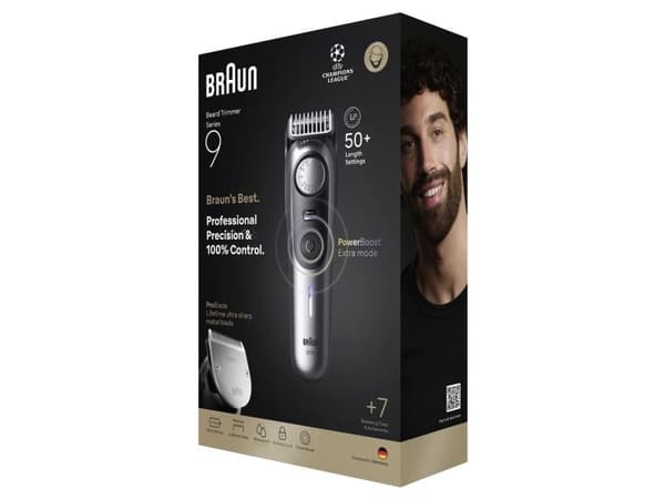 Braun BeardTrimmer 9 80789785, Vekselstrøm/batteri, Grå