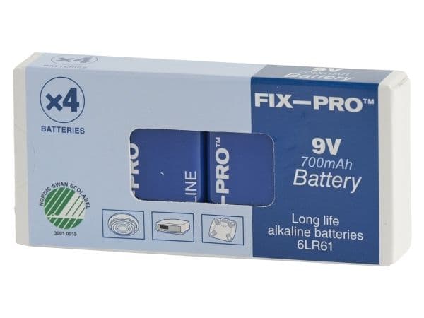 FIX-PRO BATTERI ALKALINE 9V 6LR61 4 STK
