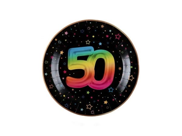 Svart och regnbåge papptallrik, 50 år